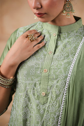 Green Color Chanderi Resham Embroidered Straight Suit