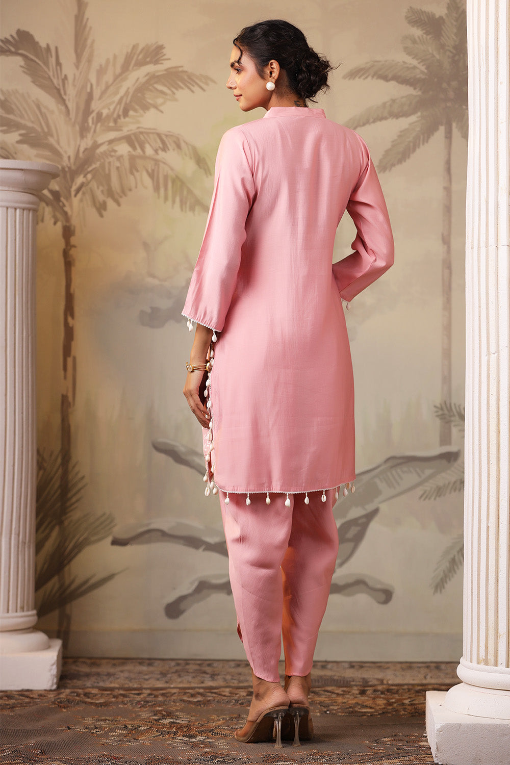 Baby Pink Solid Color Muslin Kurta Set