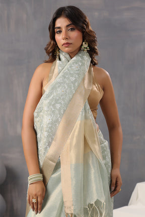 Mint Green Color Kota Silk Resham Embroidered Saree