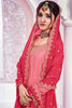 Coral Color Chinon Crepe Embroidered Unstitched Suit Fabric With Stitched Sharara