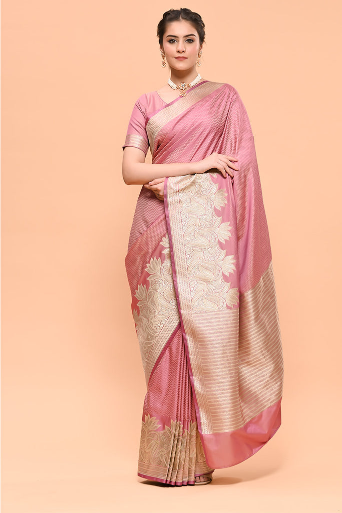 Dusty Pink Color Zari Woven Gajji Silk Saree