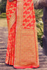 Coral Color Pathani Work Banarasi Silk Saree