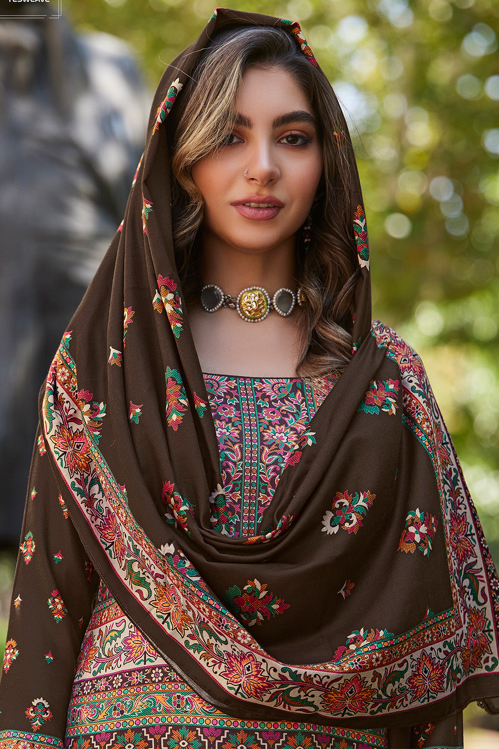 Brown Color Printed Spun Fabric Unstitched Suit