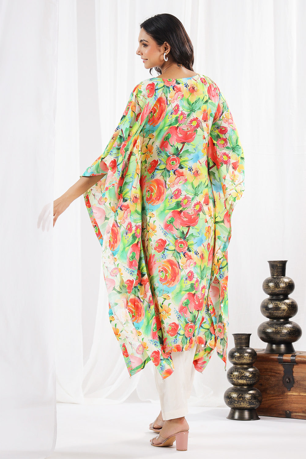 Green Color Muslin Printed Kaftan Set