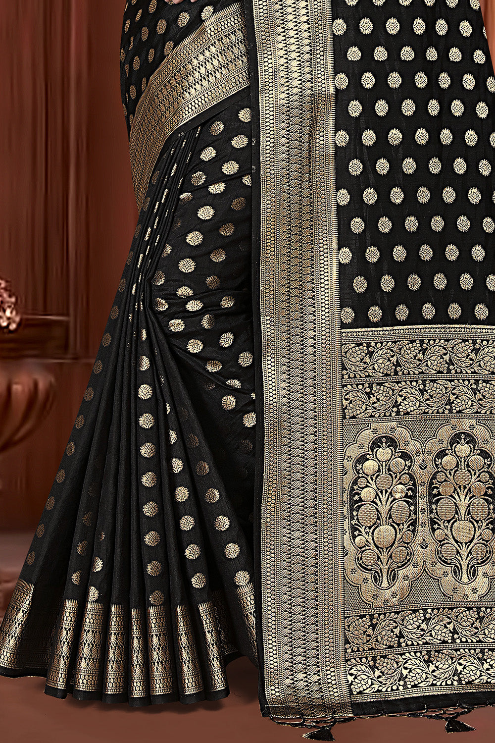 Black Color Woven Cotton Silk Saree