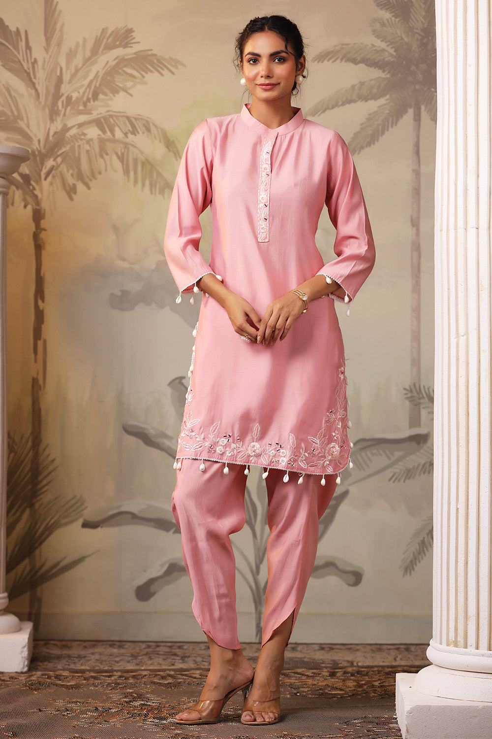 Baby Pink Solid Color Muslin Kurta Set