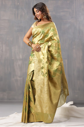 Golden & Green Color Silk Woven Saree