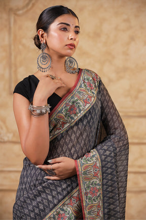 Grey Color Printed Cotton Saree