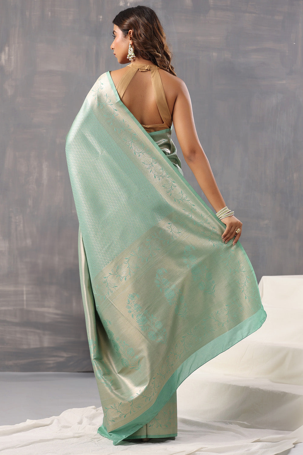 Sea Green Color Silk Woven Saree