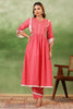 Coral Pink Color Cotton Neck Embroidered Anarkali Suit