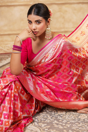 Fuchsia Pink Color Banarasi Silk Saree