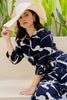 Navy Blue Color Rayon Printed Peonies Dress