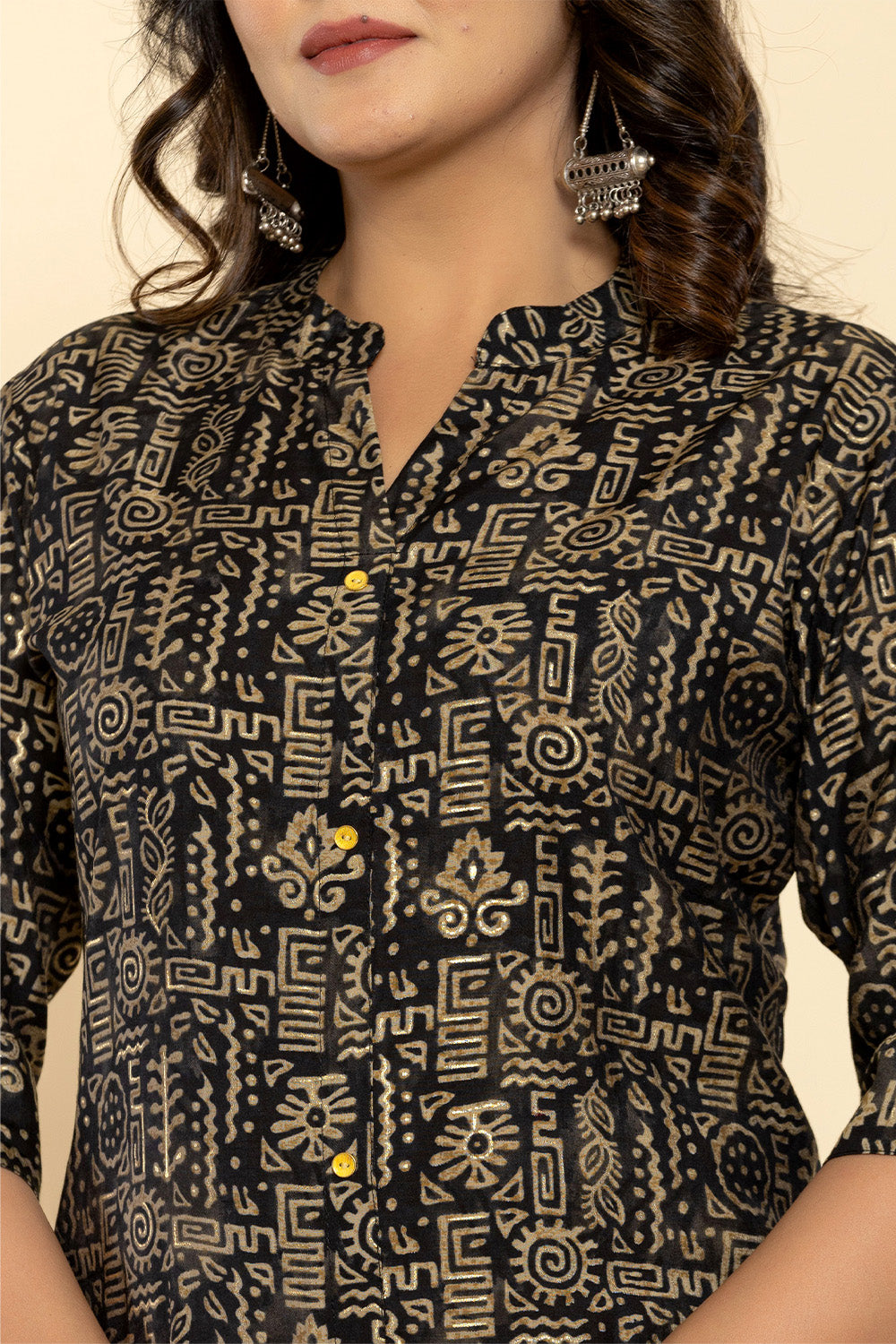 Black Colour Printed Muslin Kurta