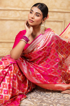 Fuchsia Pink Color Banarasi Silk Saree