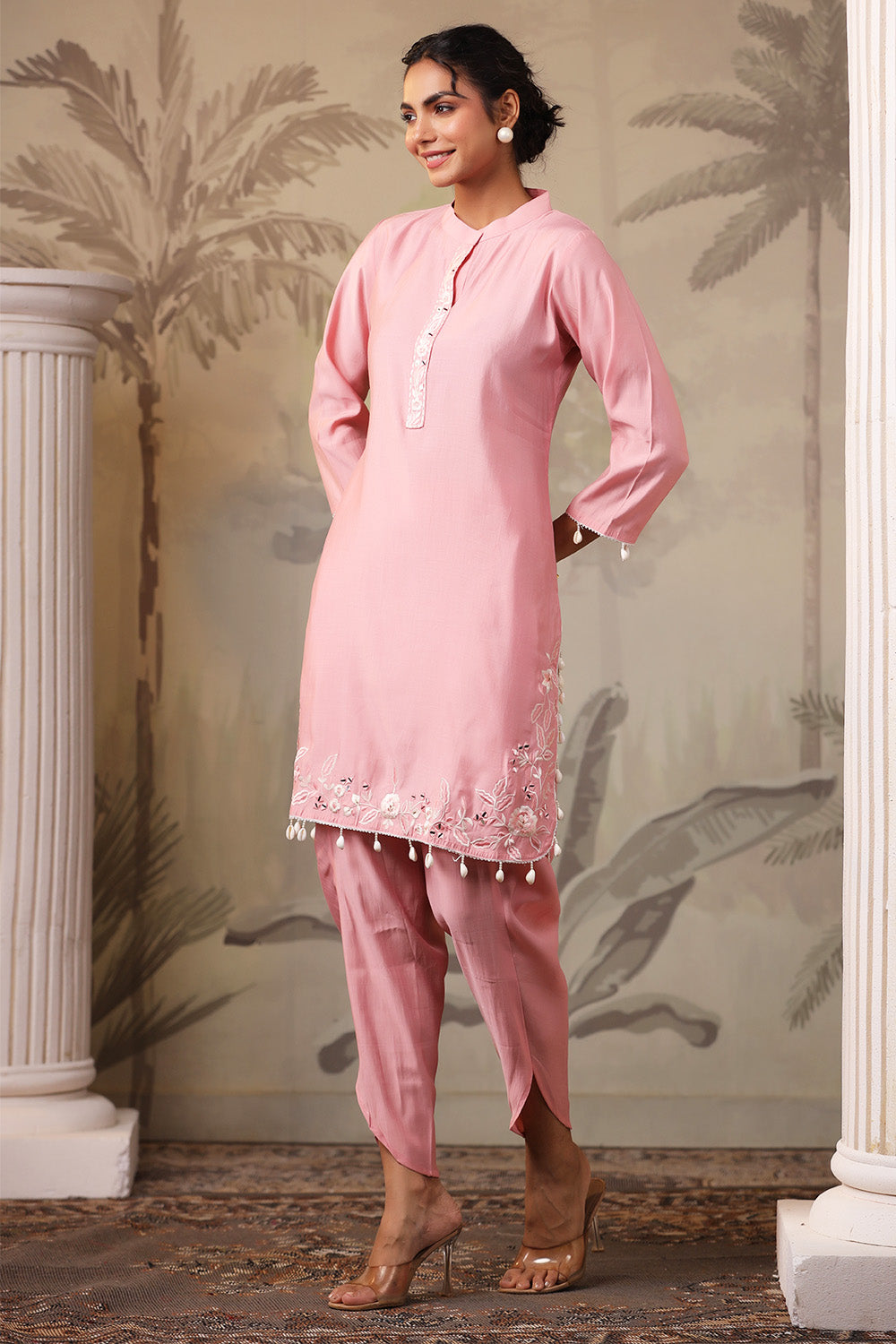 Baby Pink Solid Color Muslin Kurta Set