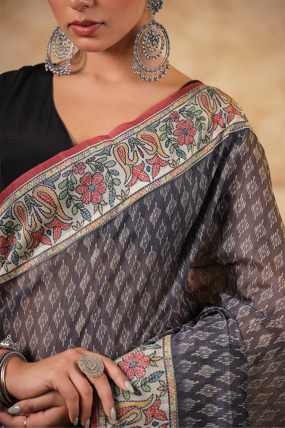 Grey Color Printed Cotton Saree