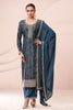 Navy Color Chinon Silk Printed and Embroidered Unstitched Suit Material