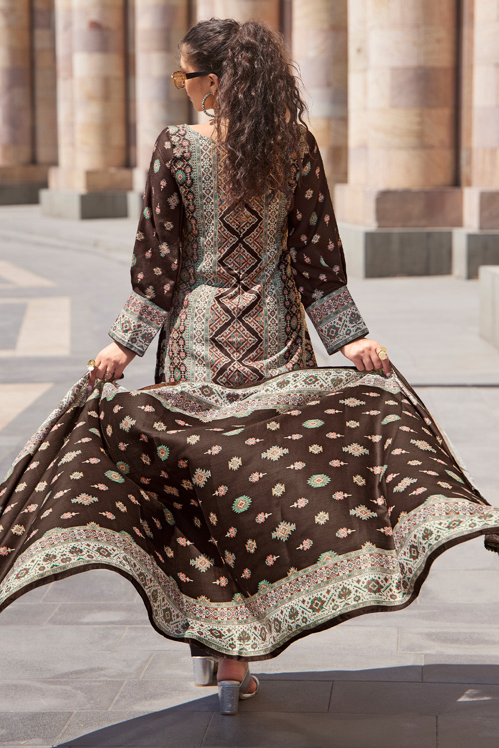 Coco Brown Color Pashmina Printed Unstitched Suit Material