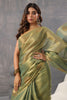 Green Color Organza Cotton Golden Zari Woven Saree