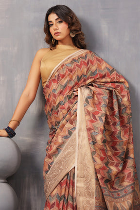 Brown Color Cotton Printed Saree