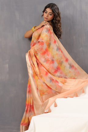 Multi-Color Floral Printed Organza Saree