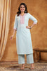 Light Blue Color Cotton Straight Suit