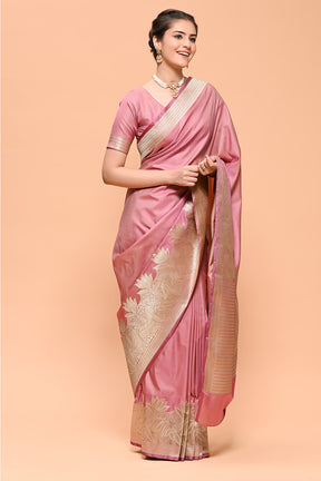 Dusty Pink Color Zari Woven Gajji Silk Saree