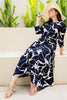 Navy Blue Color Rayon Printed Peonies Dress