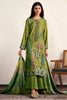 Green Color Spun Embroidered and Printed Unstitched Suit Material