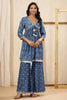 Blue Bayoux Color Crepe Silk Bhandhani Printed Alia-Cut Suit With Gharara