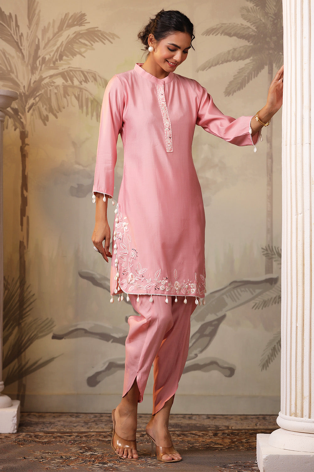 Baby Pink Solid Color Muslin Kurta Set