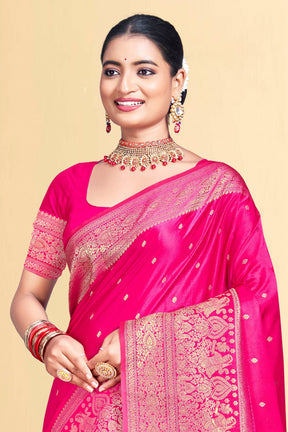 Fuchsia Pink Color Zari Woven Silk Saree