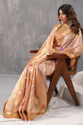 Peach & Beige Color Crepe Silk Woven Saree