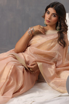 Dusty Peach Color Kota Silk Mirror Embroidered Saree