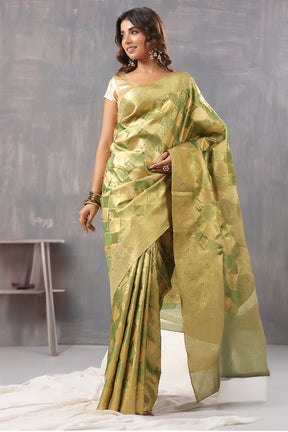 Golden & Green Color Silk Woven Saree