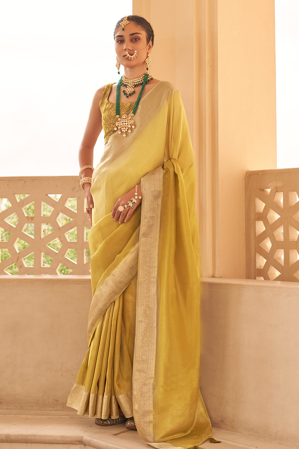 Mustard  Color Organza Silk Woven Saree