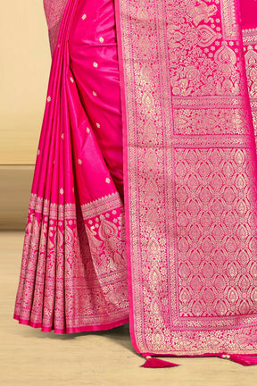 Fuchsia Pink Color Zari Woven Silk Saree