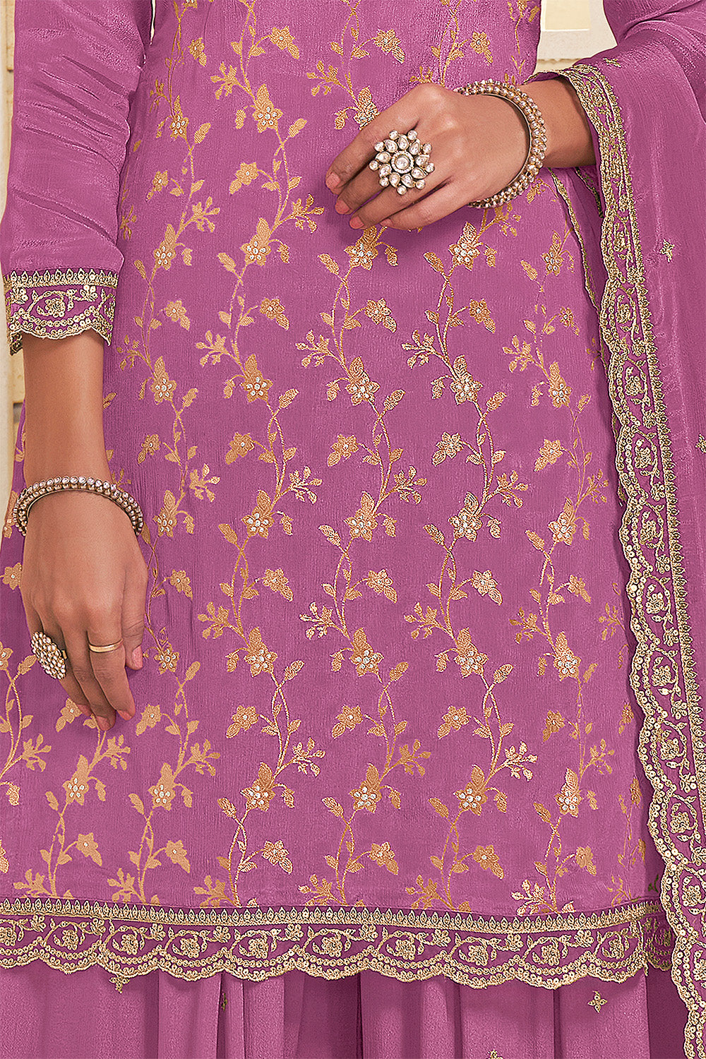 Light Plum Color Crepe Woven Suit With Sharara