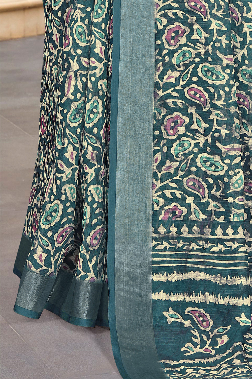 Teal Green Colour Cotton Printed Saree