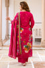 Raspberry Color Floral Printed Muslin Suit