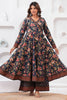 Navy Color Floral Printed Cotton Anarkali Suit With Palazzo