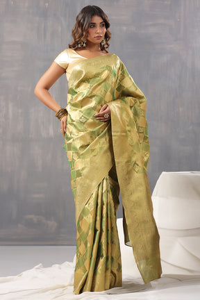 Golden & Green Color Silk Woven Saree