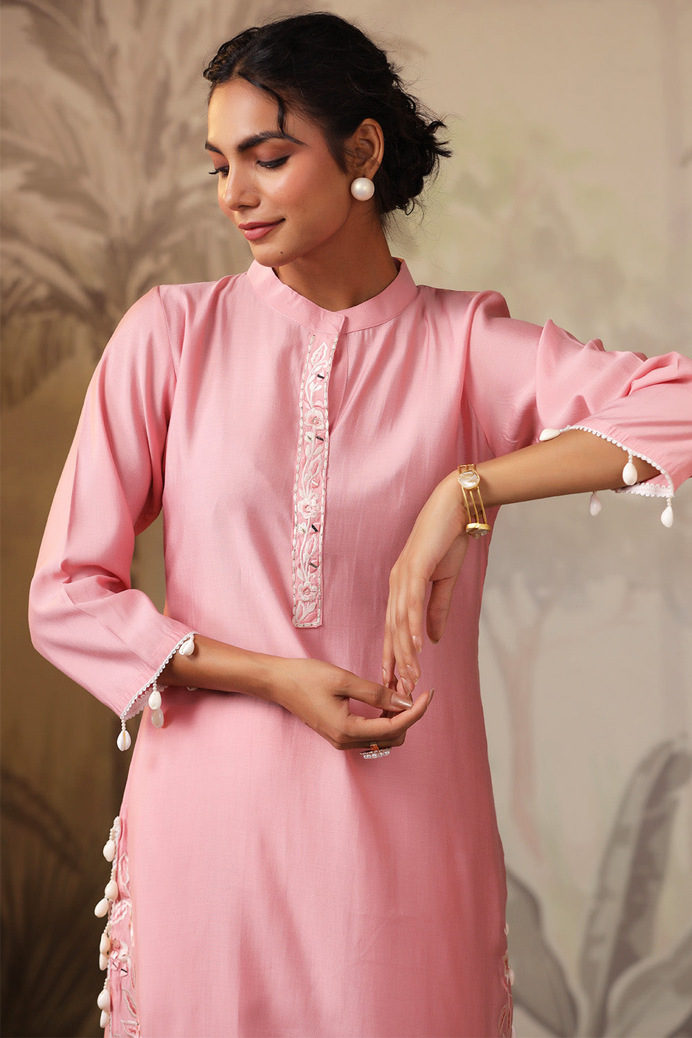 Baby Pink Solid Color Muslin Kurta Set