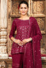 Dark Scarlet Color Georgette Embroidered Suit With Gharara