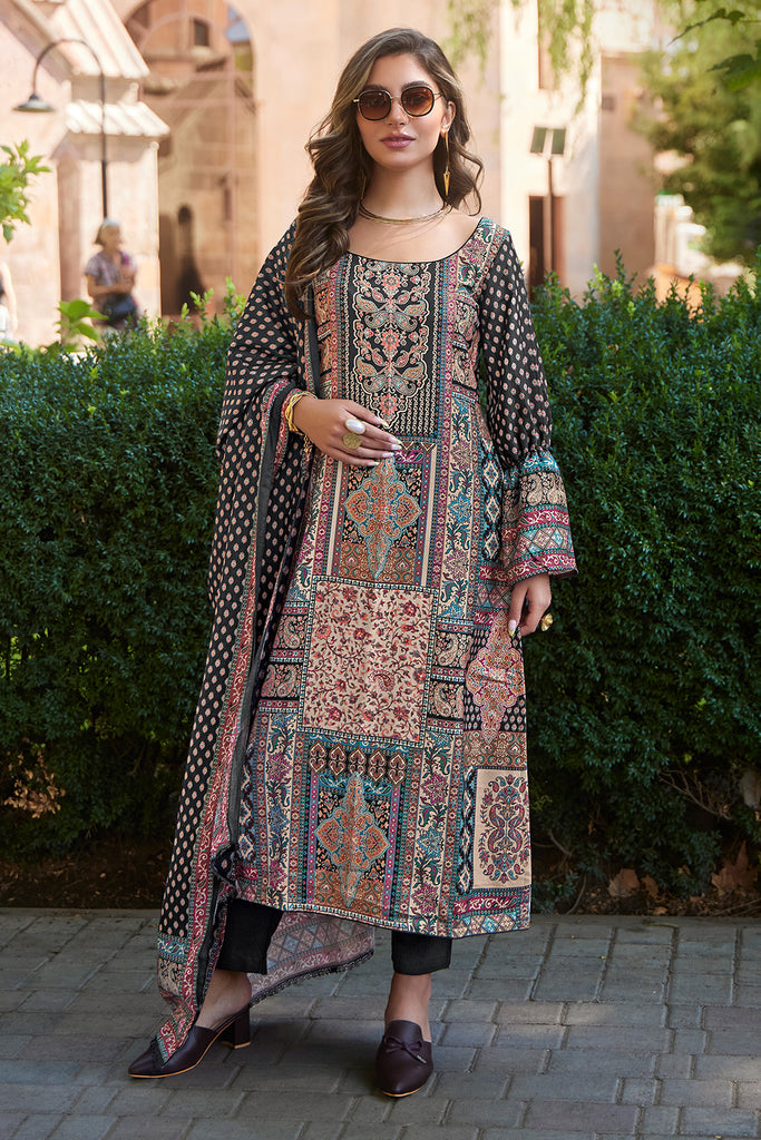 Black Spun Printed Unstitched Suit Fabric