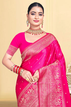 Fuchsia Pink Color Zari Woven Silk Saree