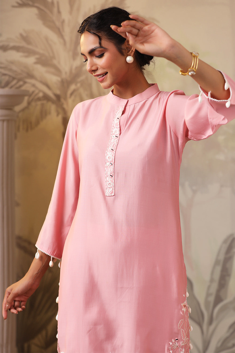 Baby Pink Solid Color Muslin Kurta Set