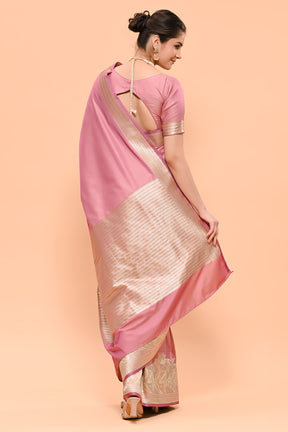 Dusty Pink Color Zari Woven Gajji Silk Saree