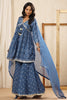 Blue Bayoux Color Crepe Silk Bhandhani Printed Alia-Cut Suit With Gharara