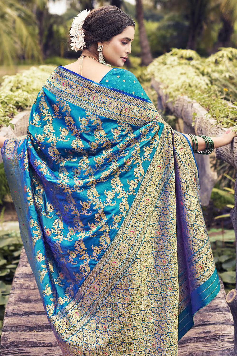 Royal Blue Color Pathani Work Banarasi Silk Saree